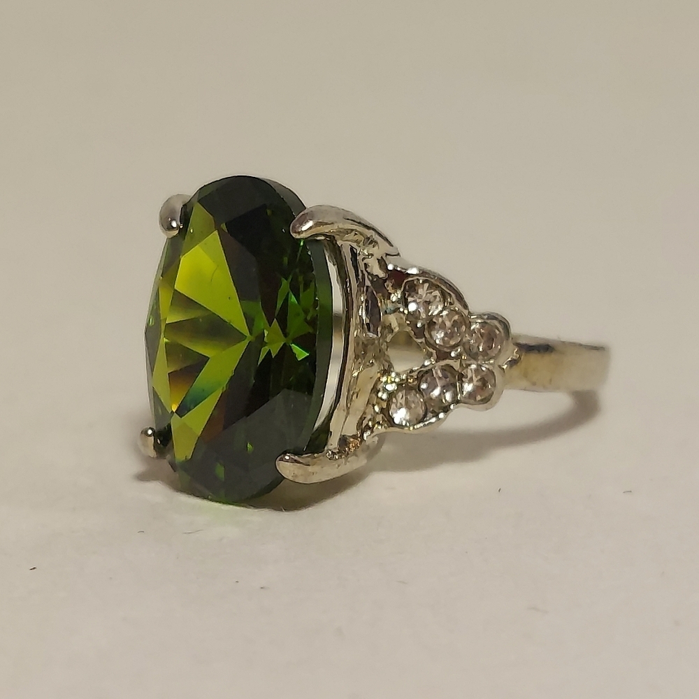 Sterling Silver 925 Faux Emerald Ring Green Gemstone Rhinestone 6.5 - Picture 7 of 10